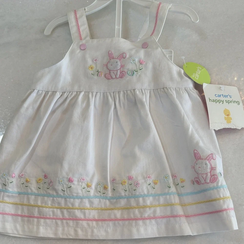 Carter's White Dress, Bloomers Pink Bunny and Floral Embroidery 6 m